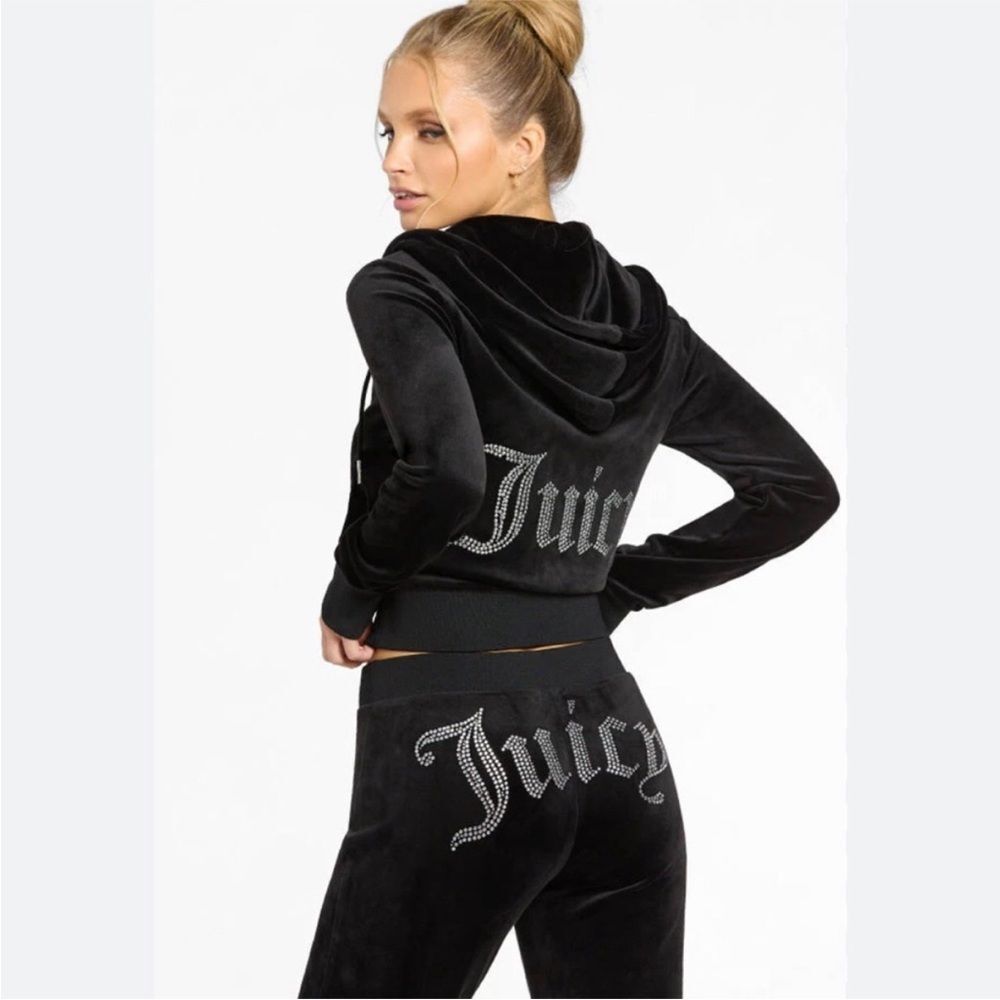 JUICY COUTURE Velour Tracksuit Matching 2 PC Set Bling Outfit Black NWT